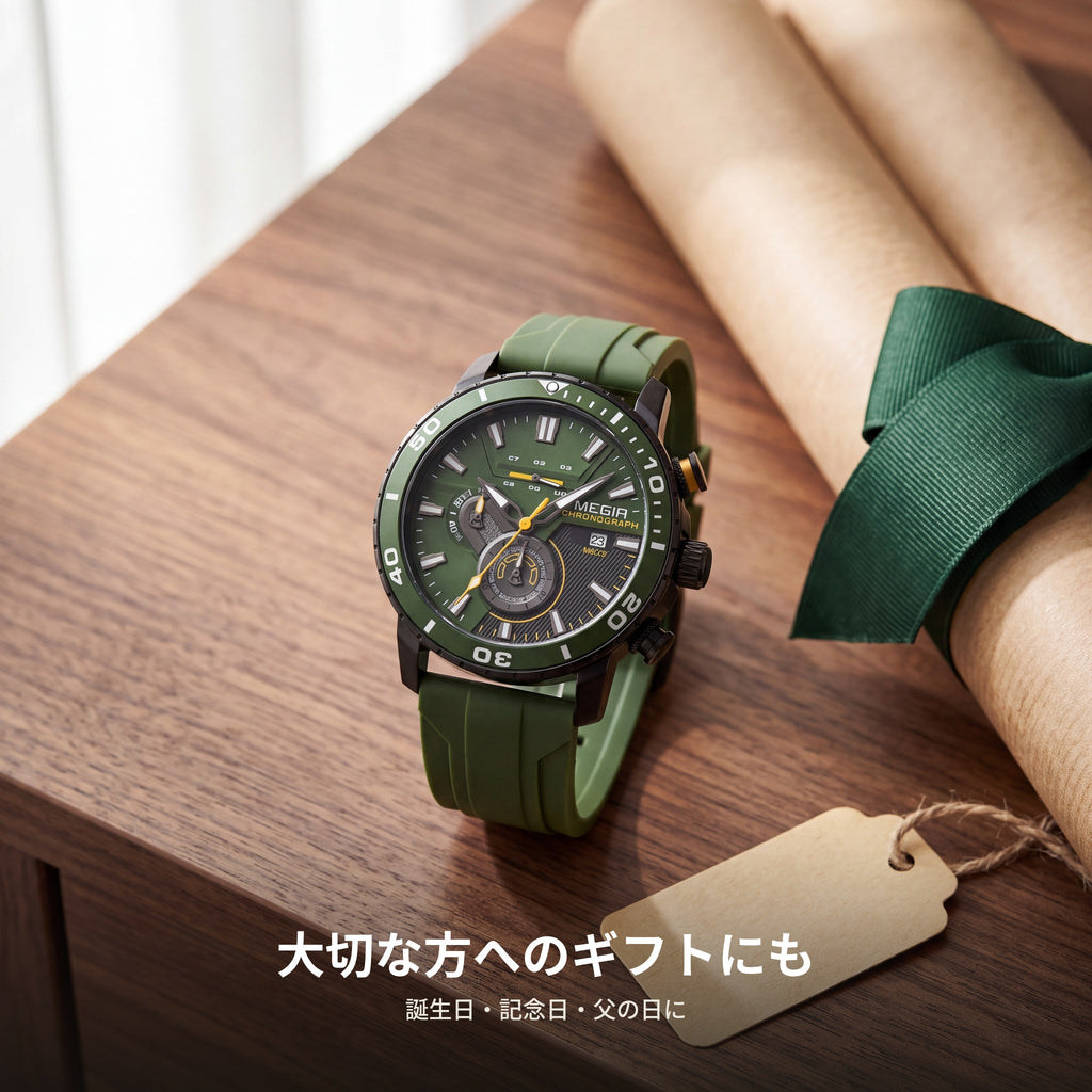 MEGIR アクティブ ラバーストラップ クロノグラフ
