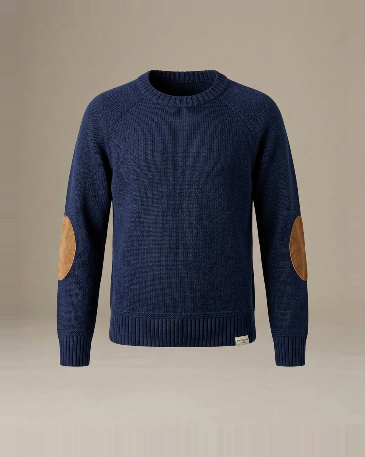 エルボーパッチ クルーネックニット ネイビー