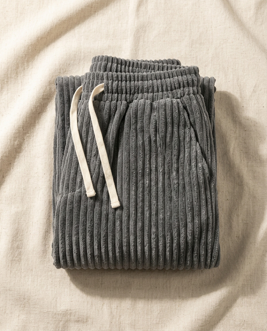 グレー ワイドウェールコーデュロイパンツ 折り畳み