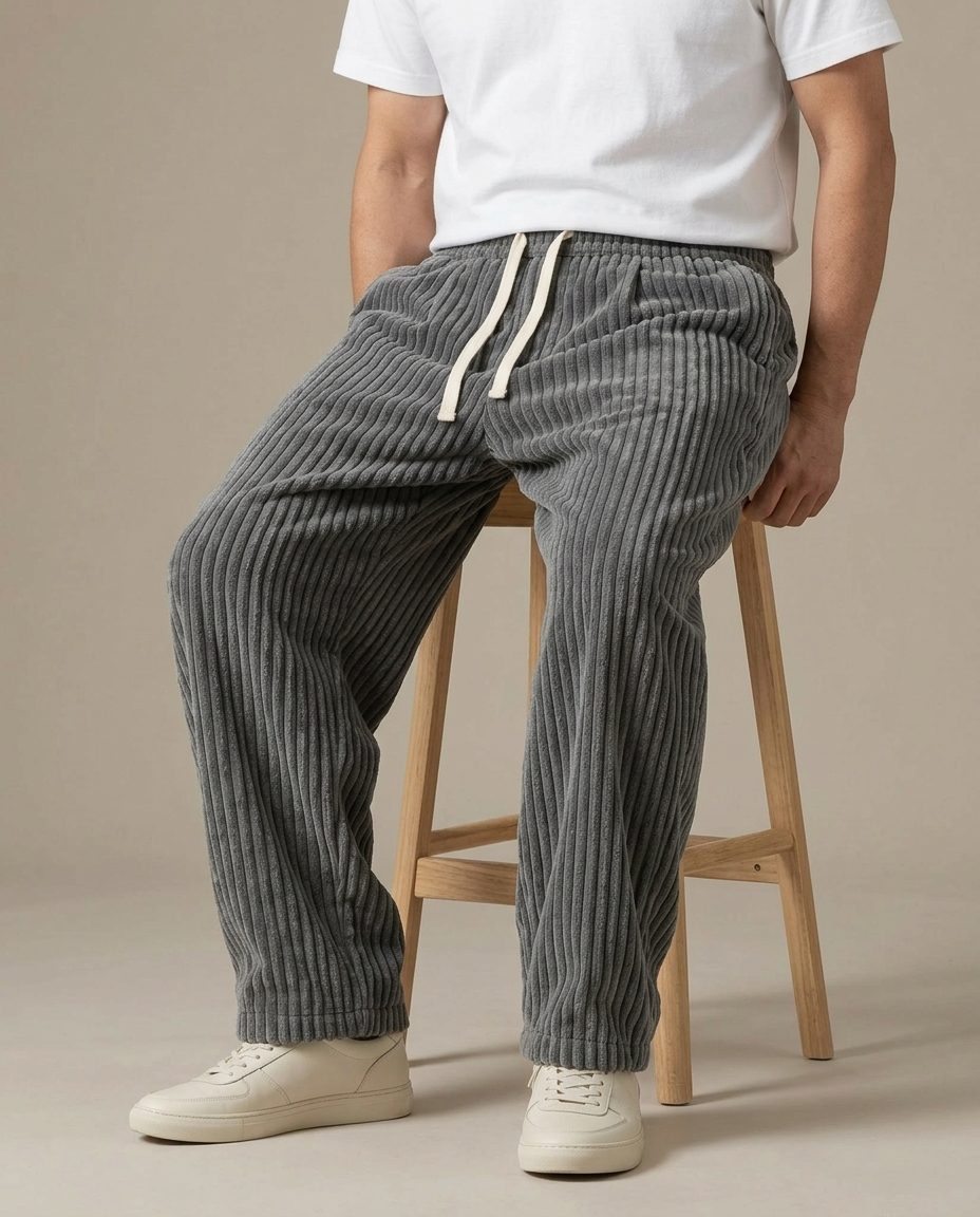 グレー ワイドウェールコーデュロイパンツ 着座